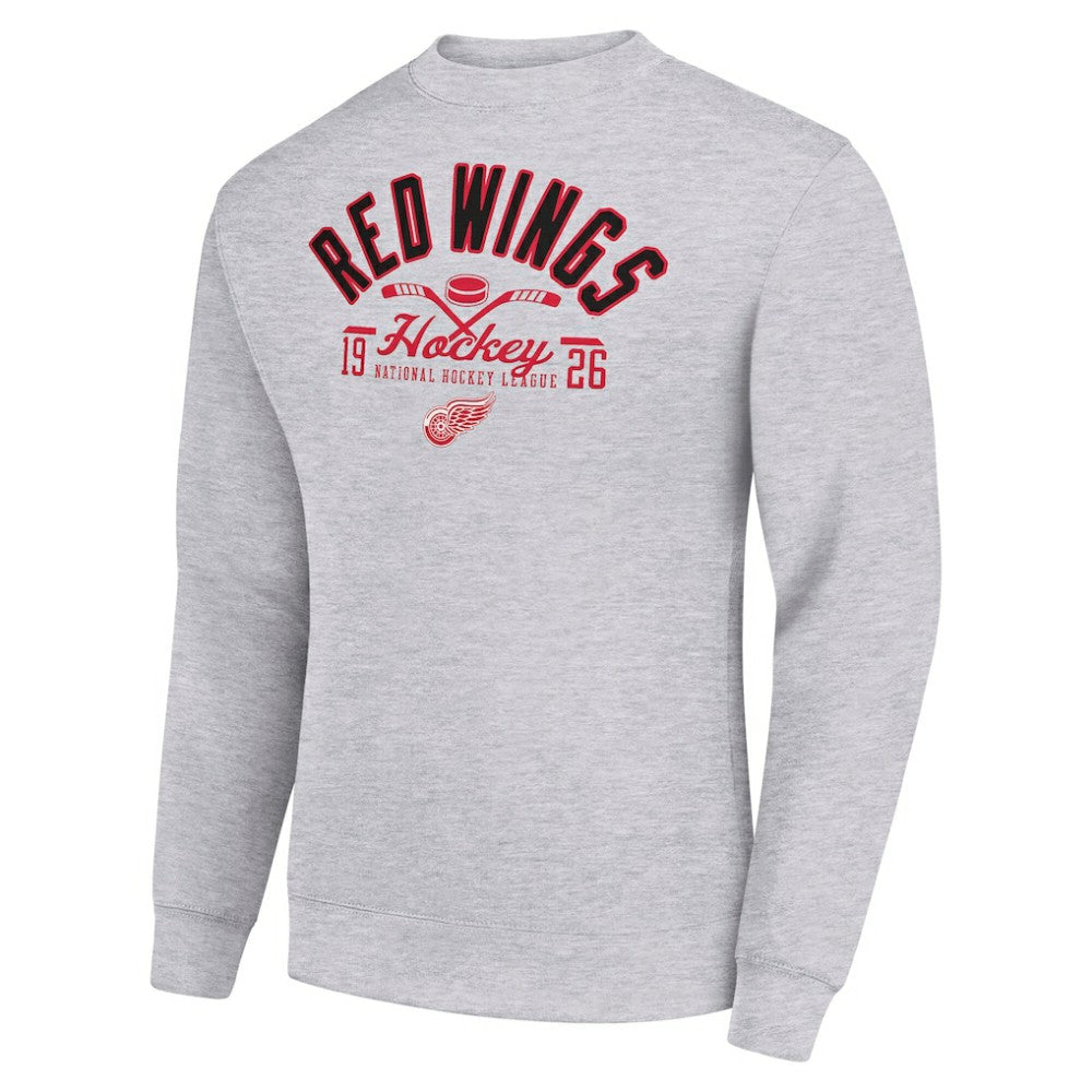 NHL Detroit Red Wings Starter Stick And Puck Logo Fleece Pullover Sweatshirt - Heather Gray