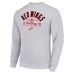 NHL Detroit Red Wings Starter Stick And Puck Logo Fleece Pullover Sweatshirt - Heather Gray