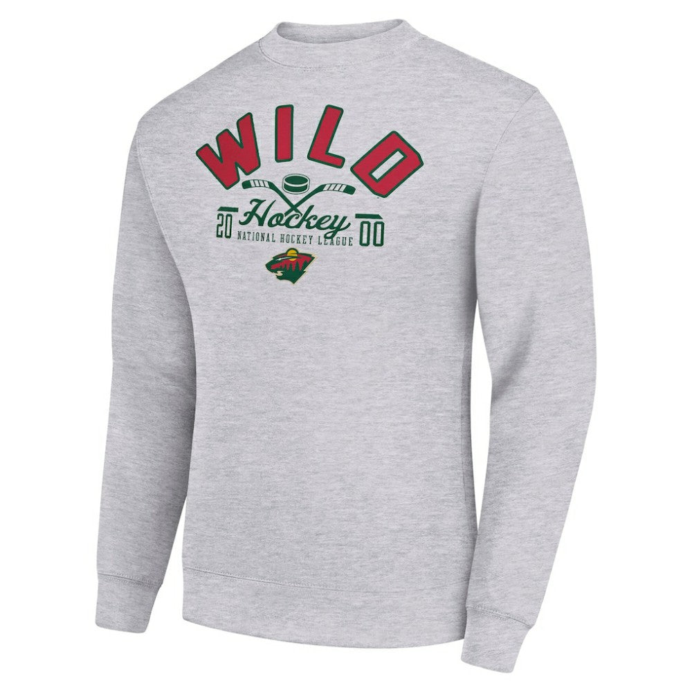 NHL Minnesota Wild Starter Stick And Puck Logo Fleece Pullover Sweatshirt - Heather Gray