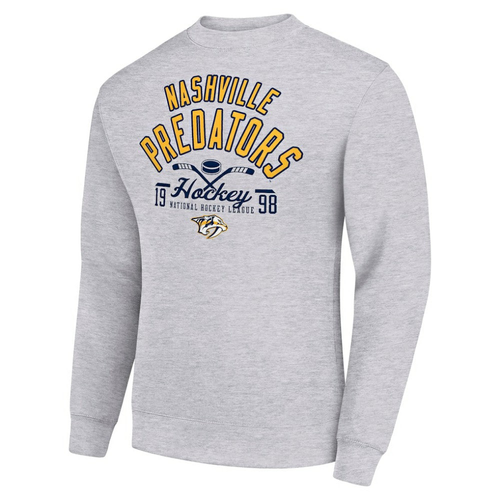 NHL Nashville Predators Starter Stick And Puck Logo Fleece Pullover Sweatshirt - Heather Gray