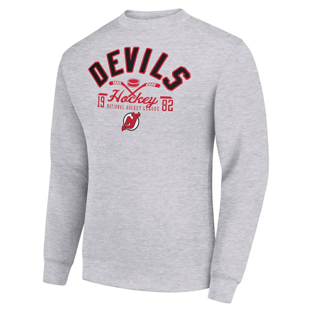 NHL New Jersey Devils Starter Stick And Puck Logo Fleece Pullover Sweatshirt - Heather Gray