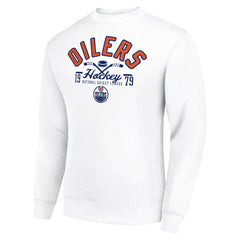 NHL Edmonton Oilers Starter Stick And Puck Logo Fleece Pullover Sweatshirt - White