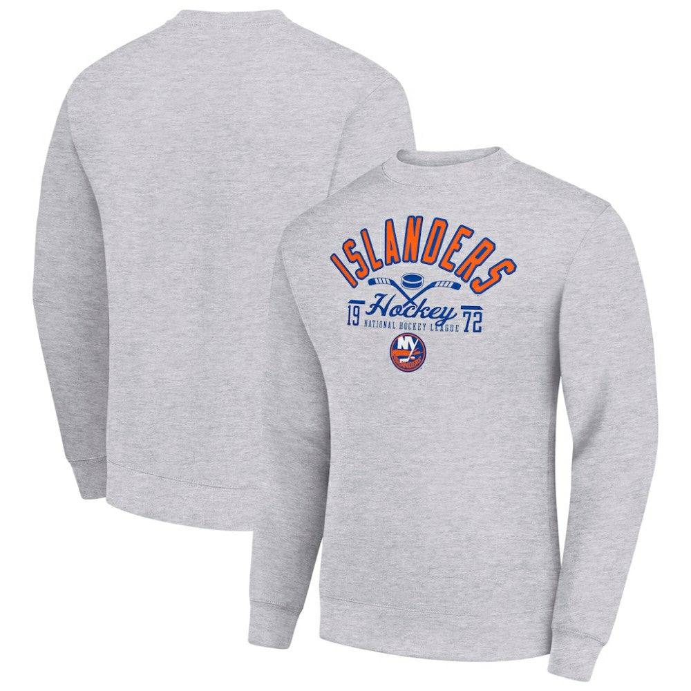 NHL New York Islanders Starter Stick And Puck Logo Fleece Pullover Sweatshirt - Heather Gray