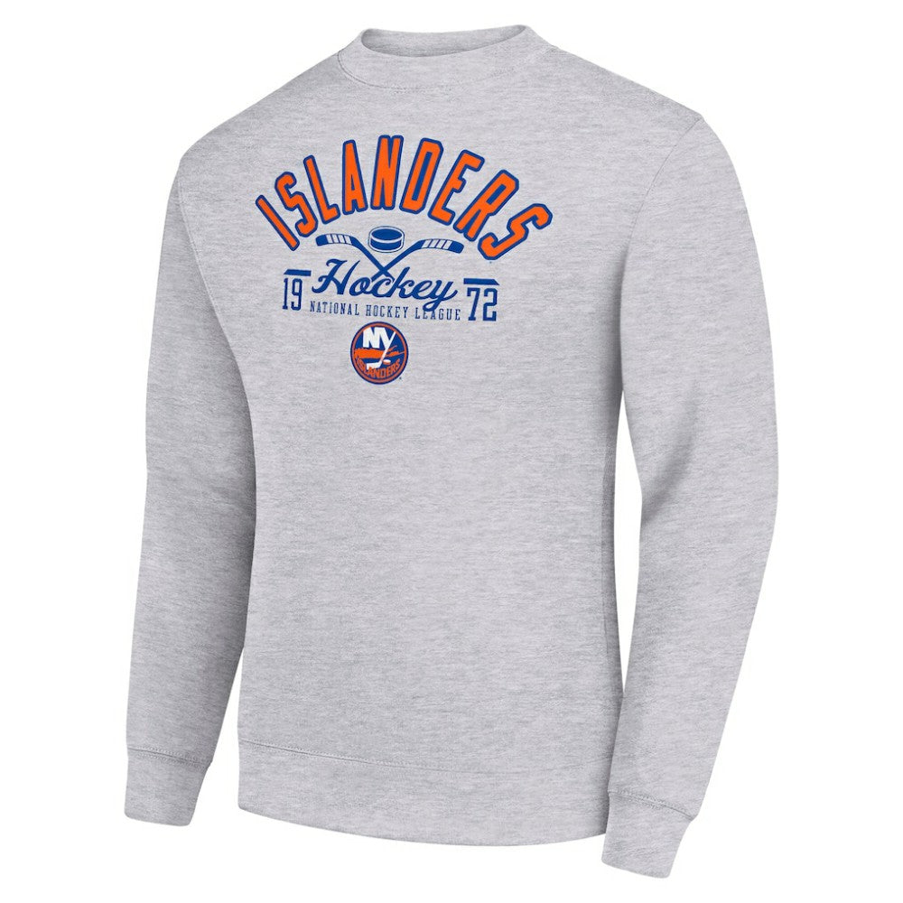 NHL New York Islanders Starter Stick And Puck Logo Fleece Pullover Sweatshirt - Heather Gray