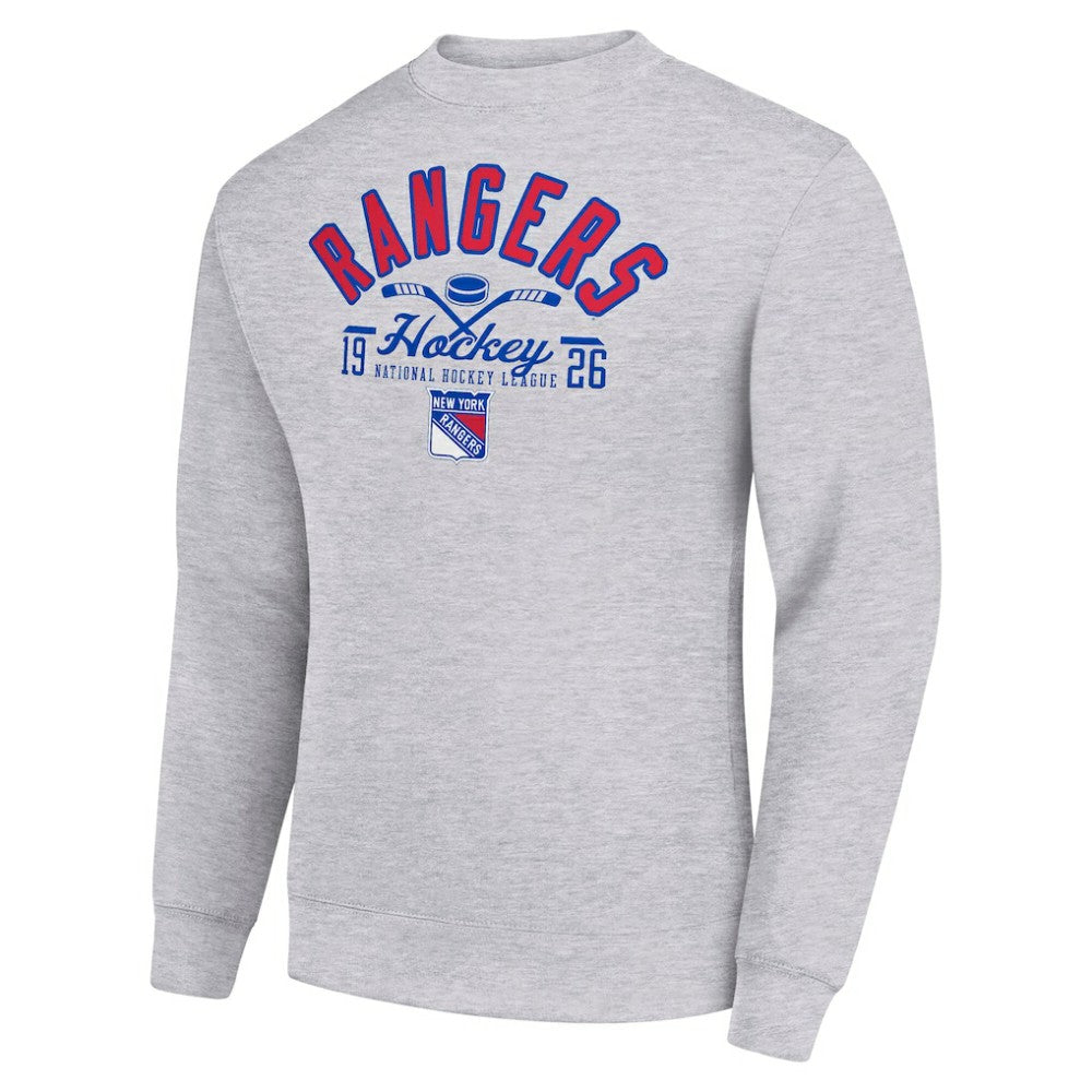 NHL New York Rangers Starter Stick And Puck Logo Fleece Pullover Sweatshirt - Heather Gray