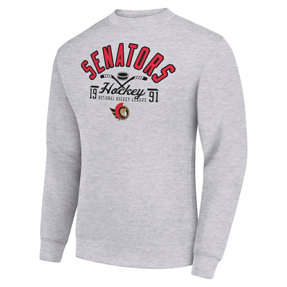 NHL Ottawa Senators Starter Stick And Puck Logo Fleece Pullover Sweatshirt - Heather Gray