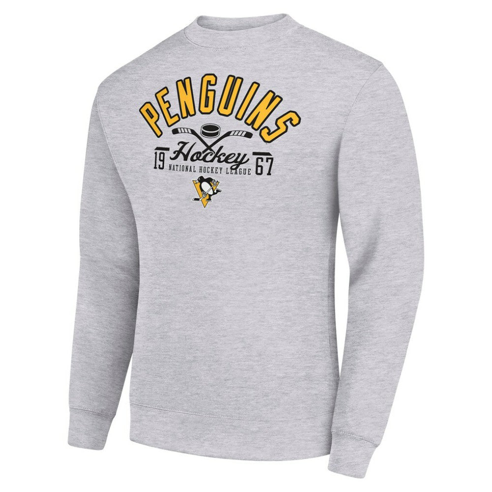 NHL Pittsburgh Penguins Starter Stick And Puck Logo Fleece Pullover Sweatshirt - Heather Gray