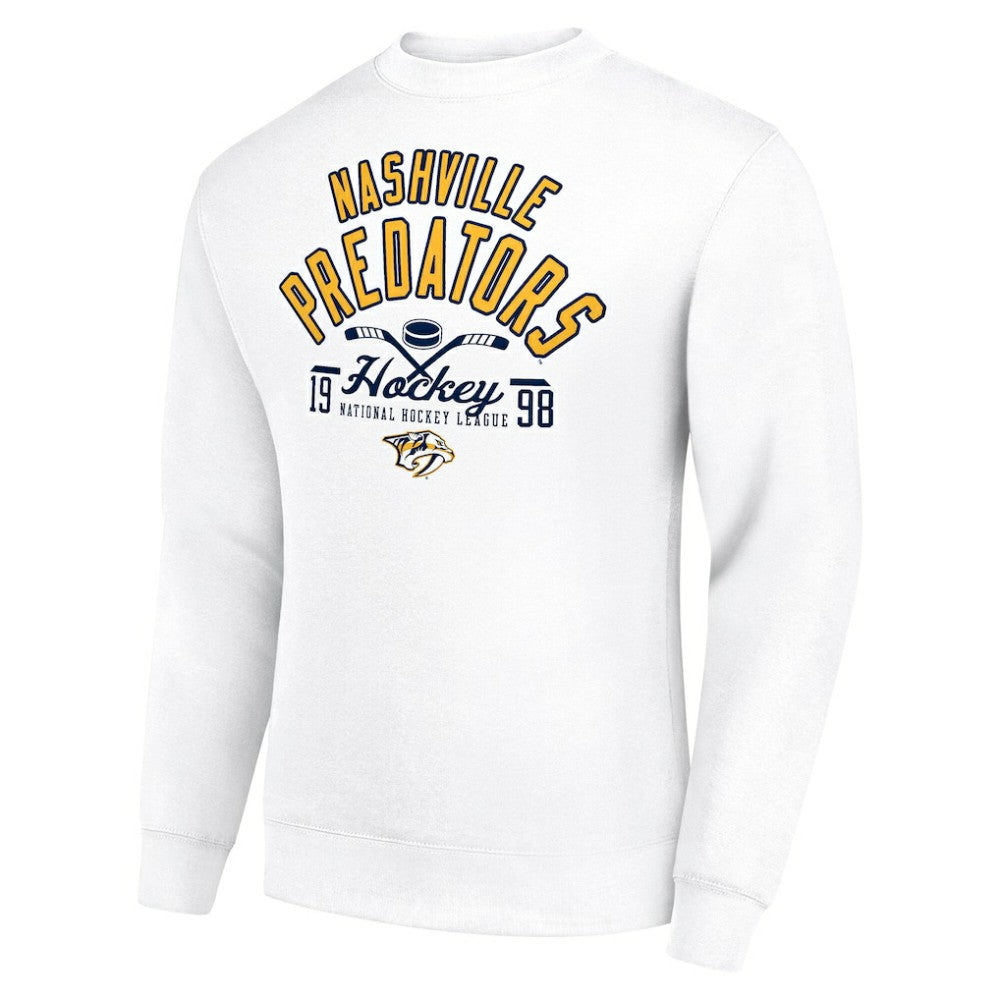 NHL Nashville Predators Starter Stick And Puck Logo Fleece Pullover Sweatshirt - White