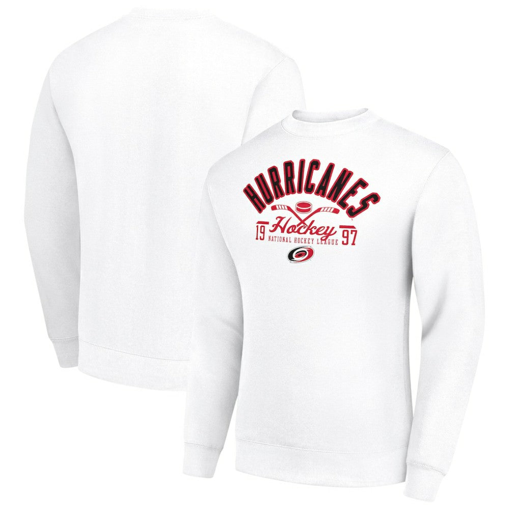 NHL Carolina Hurricanes Starter Stick And Puck Logo Fleece Pullover Sweatshirt - White