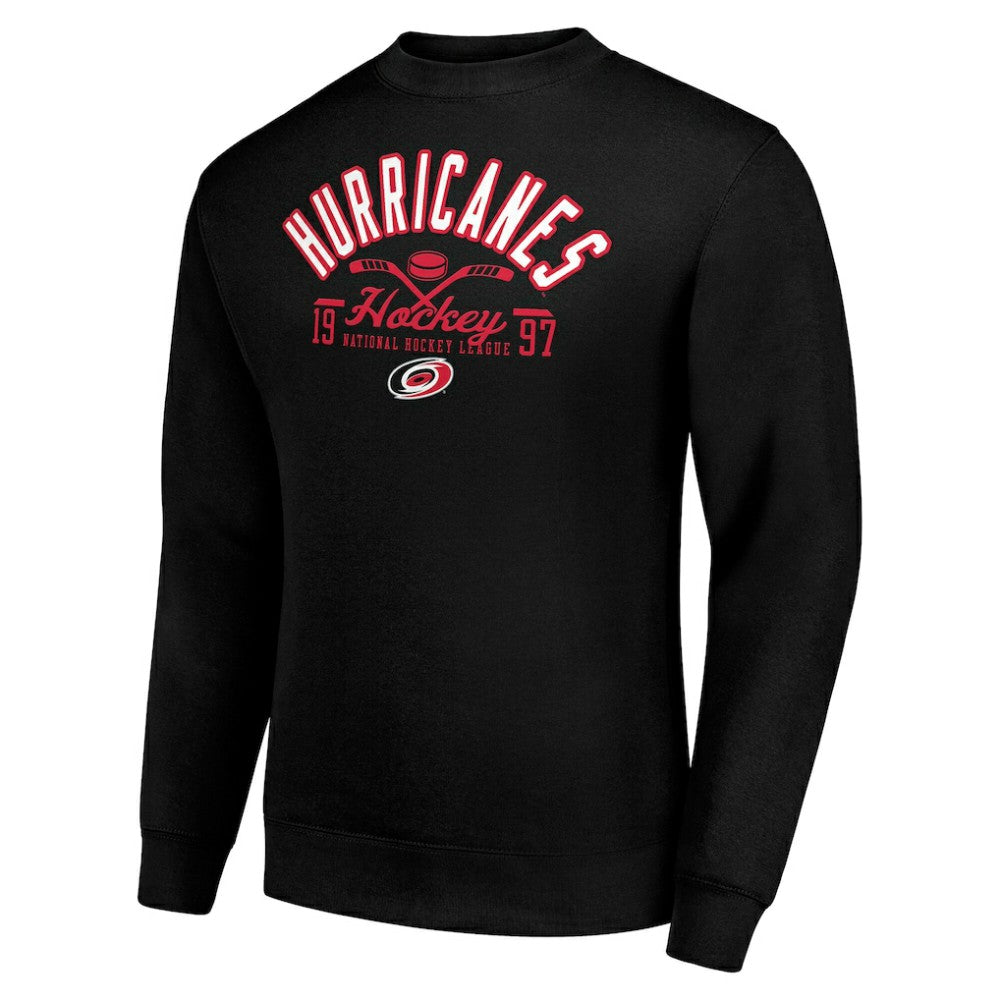 NHL Carolina Hurricanes Starter Stick And Puck Logo Fleece Pullover Sweatshirt - Black