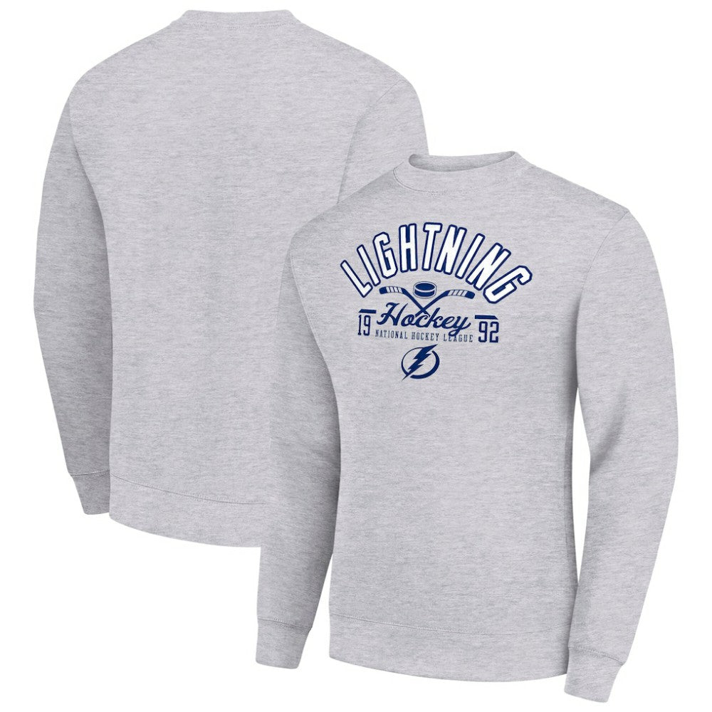 NHL Tampa Bay Lightning Starter Stick And Puck Logo Fleece Pullover Sweatshirt - Heather Gray