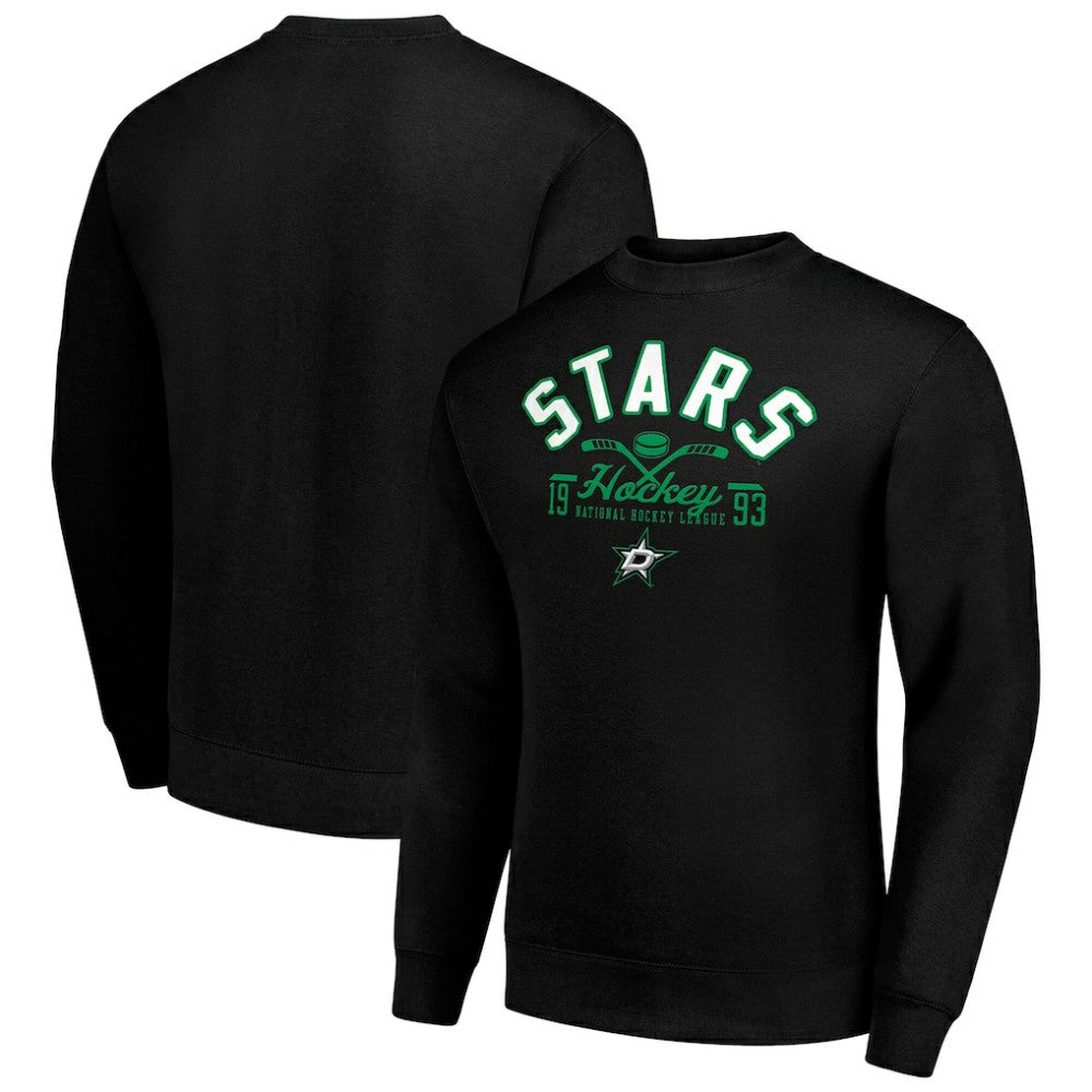 NHL Dallas Stars Starter Stick And Puck Logo Fleece Pullover Sweatshirt - Black