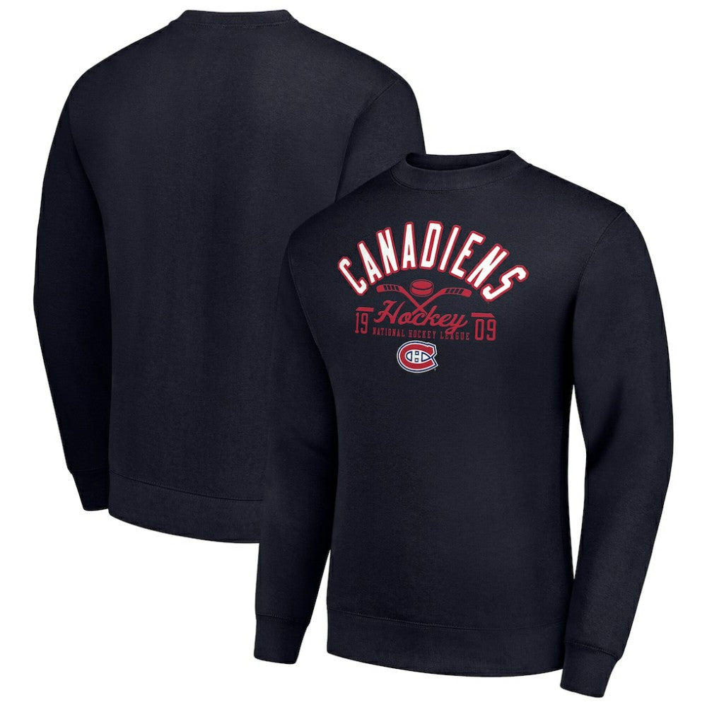 NHL Montreal Canadiens Starter Stick And Puck Logo Fleece Pullover Sweatshirt - Navy