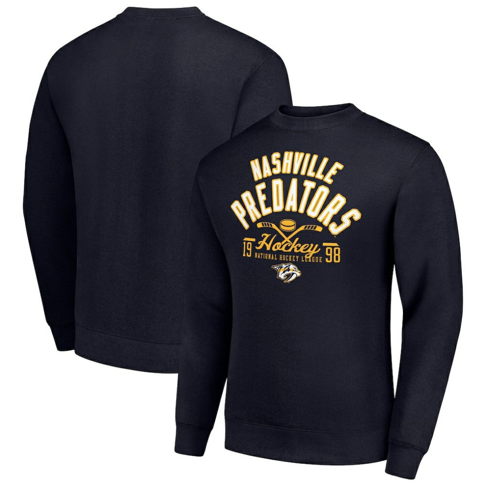 NHL Nashville Predators Starter Stick And Puck Logo Fleece Pullover Sweatshirt - Navy