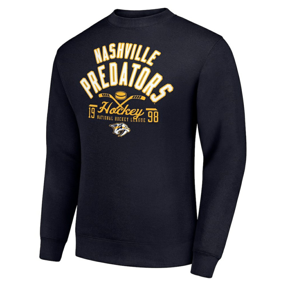 NHL Nashville Predators Starter Stick And Puck Logo Fleece Pullover Sweatshirt - Navy