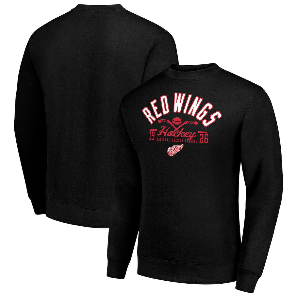 NHL Detroit Red Wings Starter Stick And Puck Logo Fleece Pullover Sweatshirt - Black