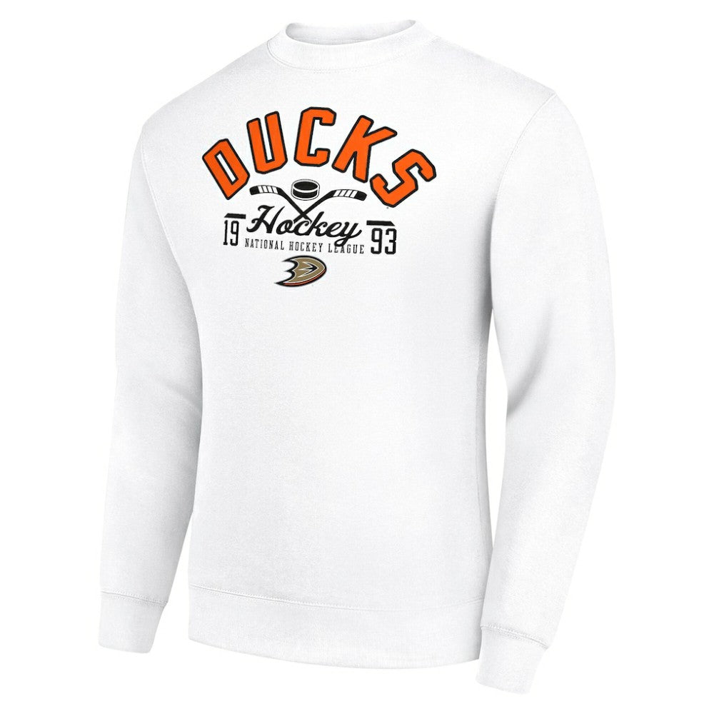 NHL Anaheim Ducks Starter Stick And Puck Logo Fleece Pullover Sweatshirt - White