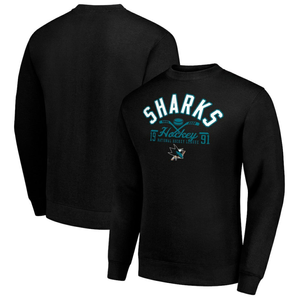 NHL San Jose Sharks Starter Stick And Puck Logo Fleece Pullover Sweatshirt - Black