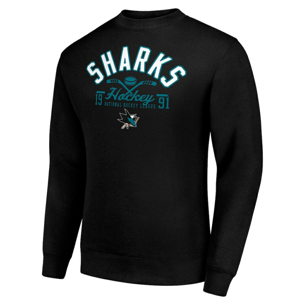 NHL San Jose Sharks Starter Stick And Puck Logo Fleece Pullover Sweatshirt - Black