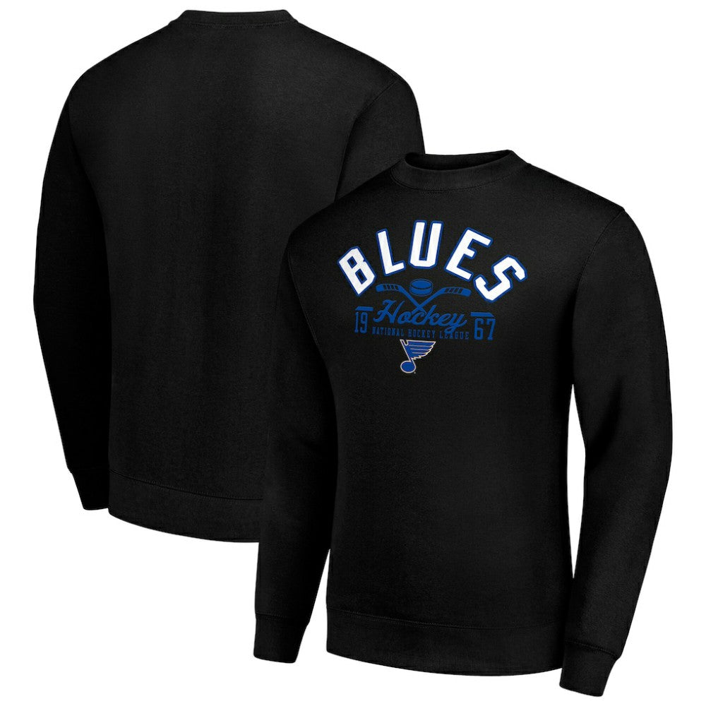 NHL St. Louis Blues Starter Stick And Puck Logo Fleece Pullover Sweatshirt - Black