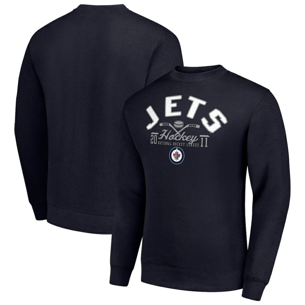NHL Winnipeg Jets Starter Stick And Puck Logo Fleece Pullover Sweatshirt - Navy