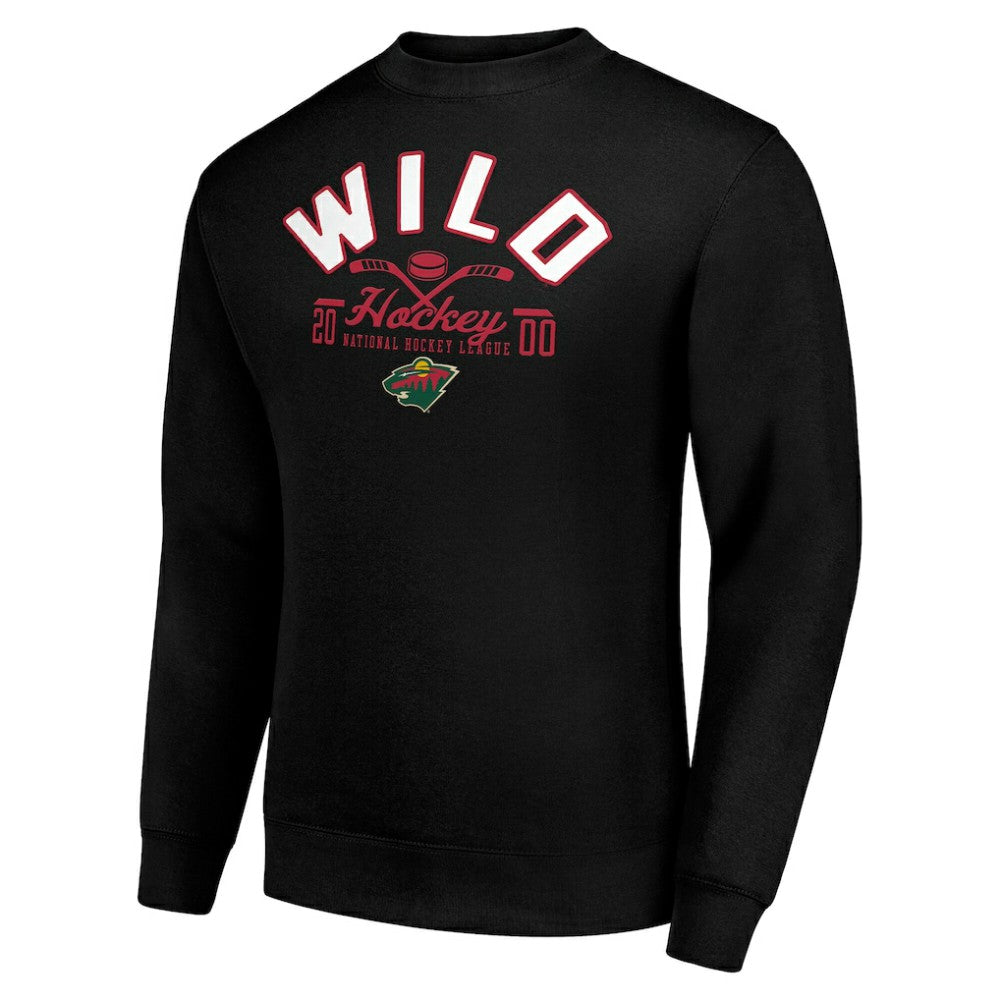 NHL Minnesota Wild Starter Stick And Puck Logo Fleece Pullover Sweatshirt - Black