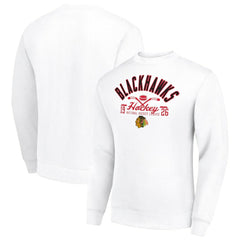 NHL Chicago Blackhawks Starter Stick And Puck Logo Fleece Pullover Sweatshirt - White