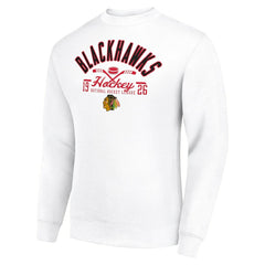 NHL Chicago Blackhawks Starter Stick And Puck Logo Fleece Pullover Sweatshirt - White