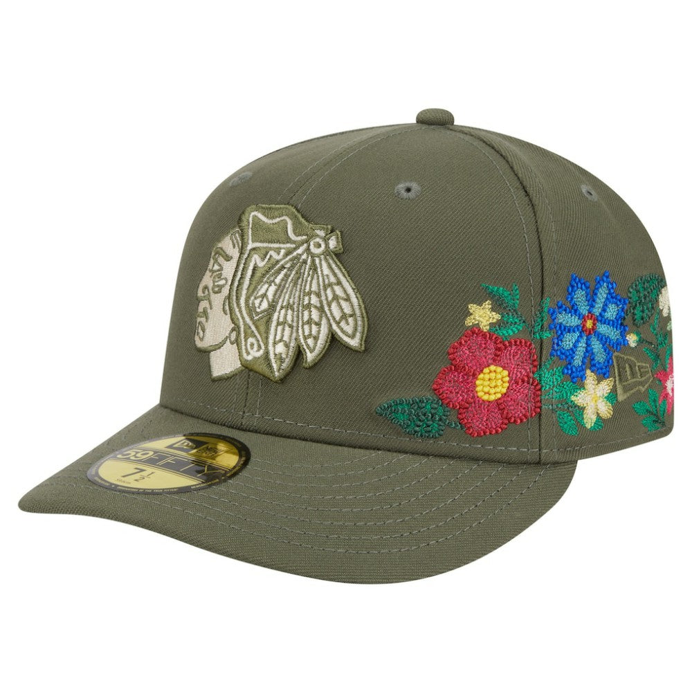 NHL Chicago Blackhawks New Era Tonal Florals 59FIFTY Fitted Hat - Olive
