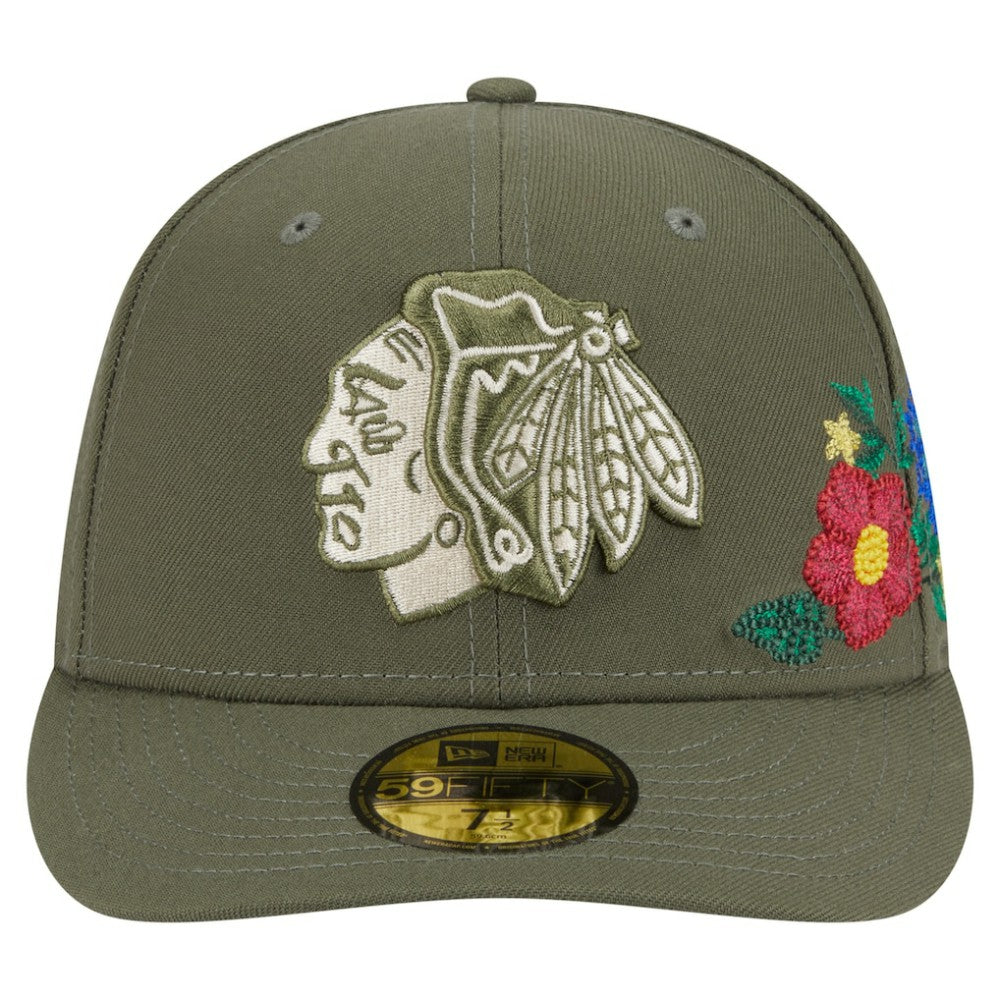 NHL Chicago Blackhawks New Era Tonal Florals 59FIFTY Fitted Hat - Olive