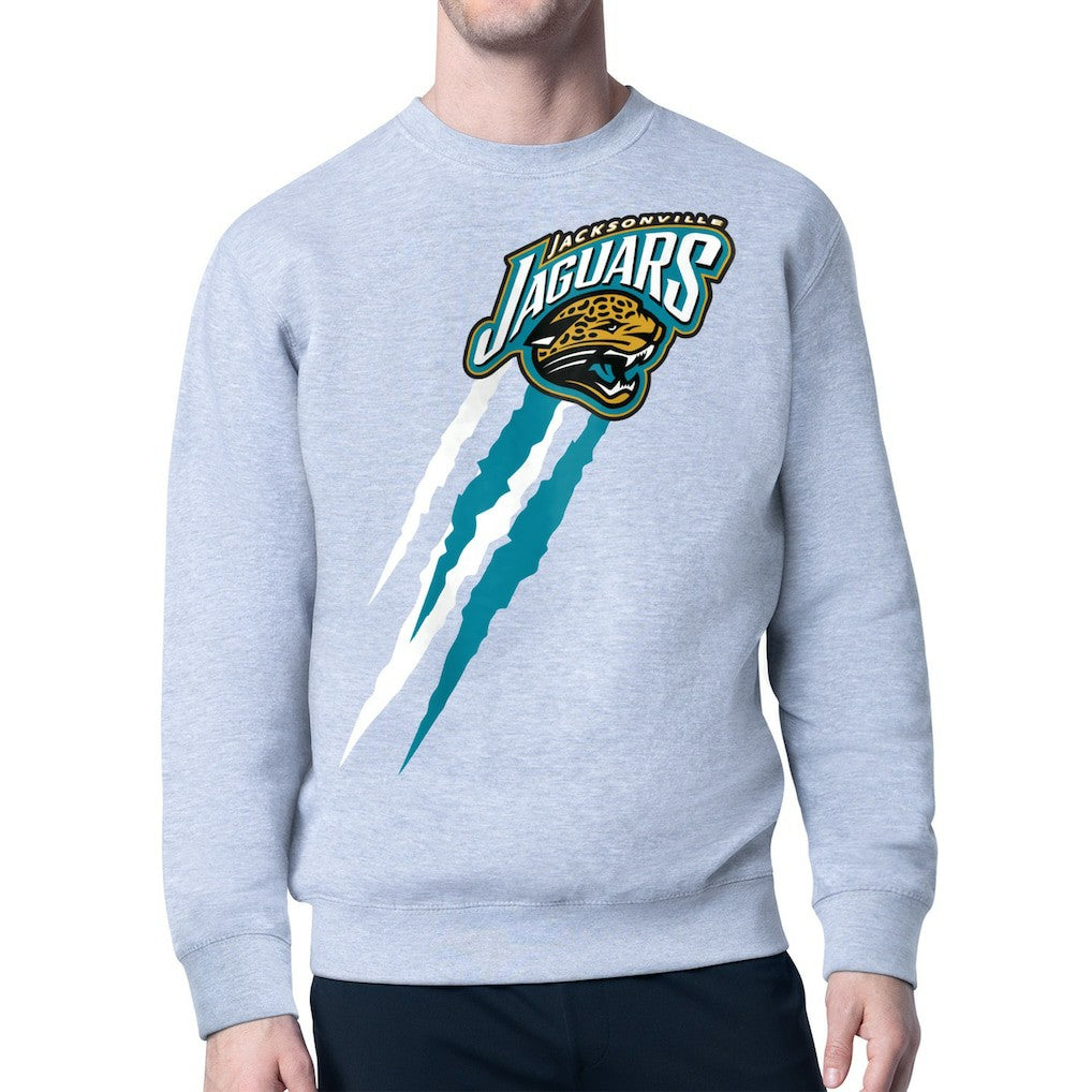 Jacksonville Jaguars Starter Retro Team Logo Color Scratch Pullover Sweatshirt Heather Gray