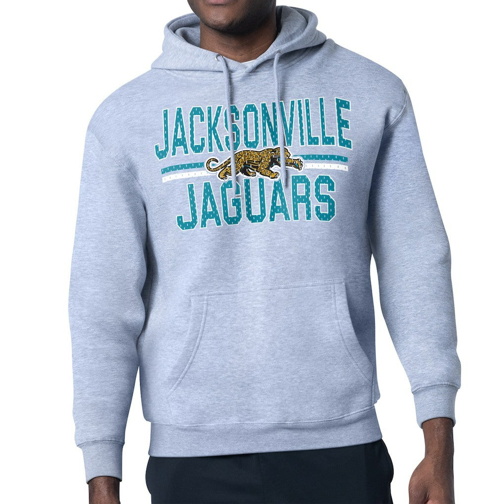 Jacksonville Jaguars Starter Mesh Look Retro Team Logo Pullover Hoodie Heather Gray