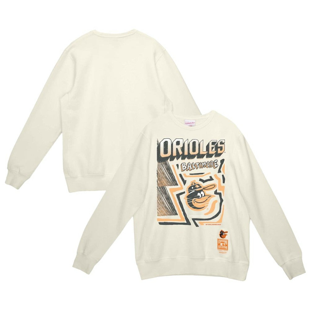 Baltimore Orioles Mitchell & Ness Sidewalk Sketch Pullover Hoodie - Cream Hoodies