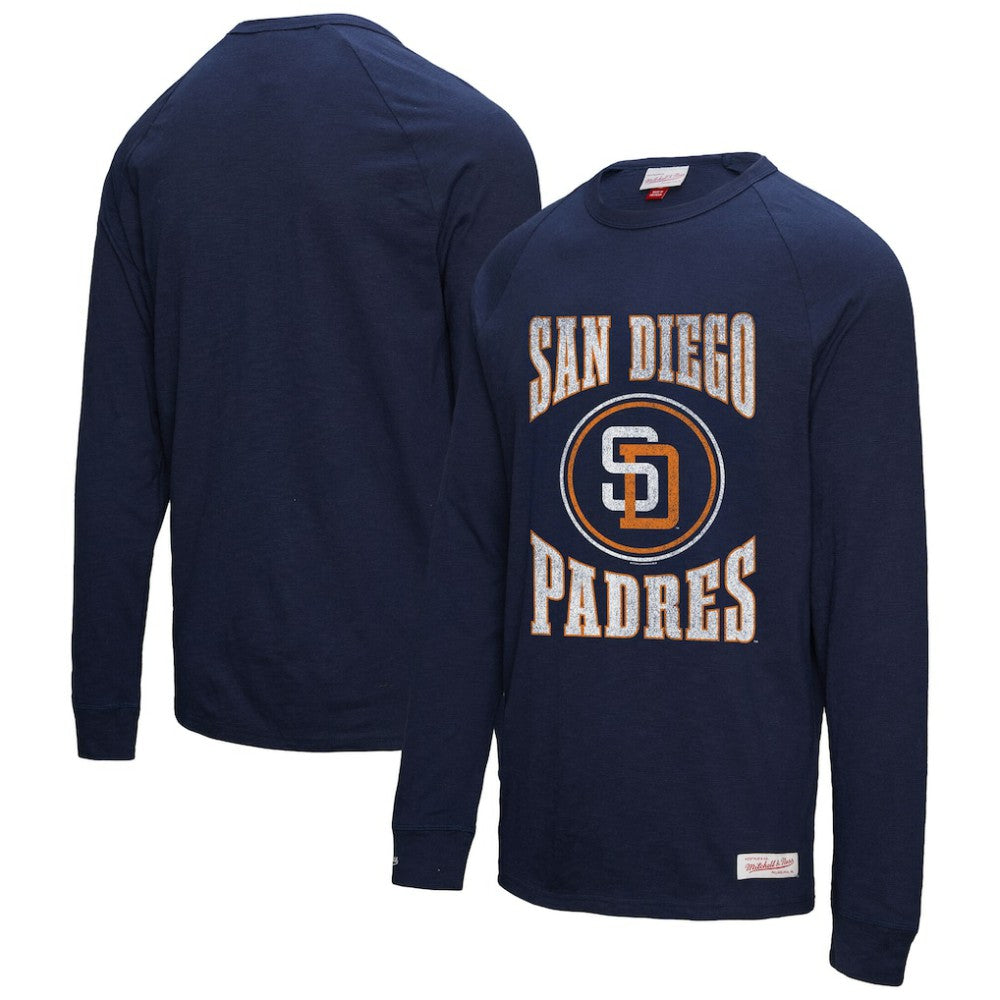 San Diego Padres Mitchell & Ness Arched Logo Slub Long Sleeve T-Shirt - Navy T-shirts