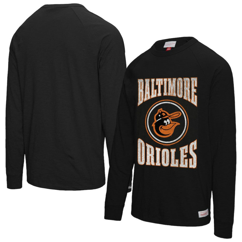Baltimore Orioles Mitchell & Ness Arched Logo Slub Long Sleeve T-Shirt - Black T-shirts