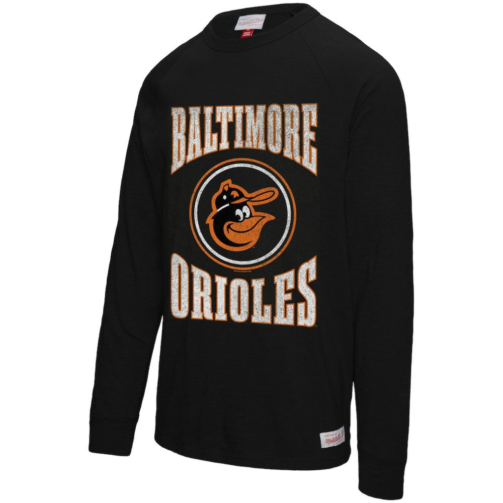 Baltimore Orioles Mitchell & Ness Arched Logo Slub Long Sleeve T-Shirt - Black T-shirts