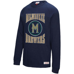 Milwaukee Brewers Mitchell & Ness Arched Logo Slub Long Sleeve T-Shirt - Navy T-shirts