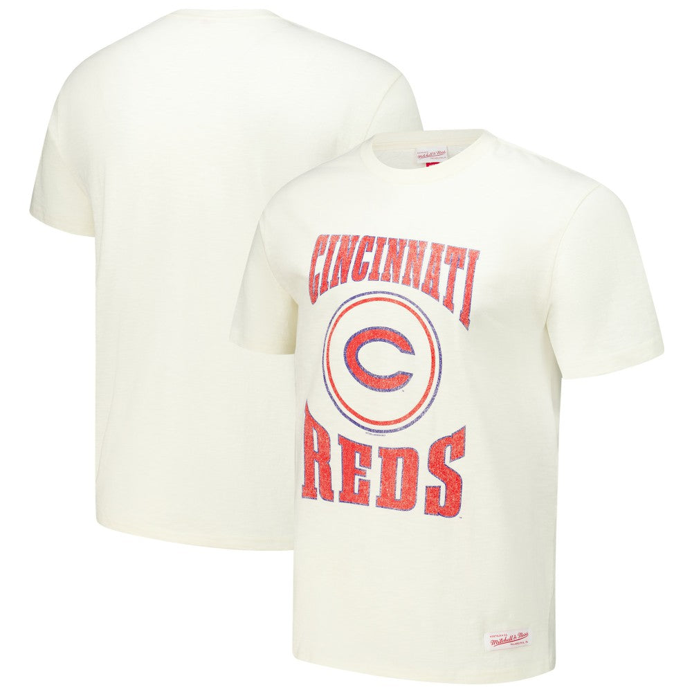 Cincinnati Reds Mitchell & Ness Arched Logo Slub T-Shirt - Cream T-shirts