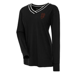 San Francisco Giants Antigua Women's Symbolic Long Sleeve V-Neck Top - Black Tops
