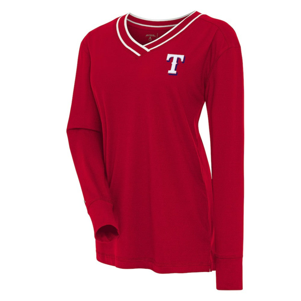 Texas Rangers Antigua Women's Symbolic Long Sleeve V-Neck Top - Red Tops
