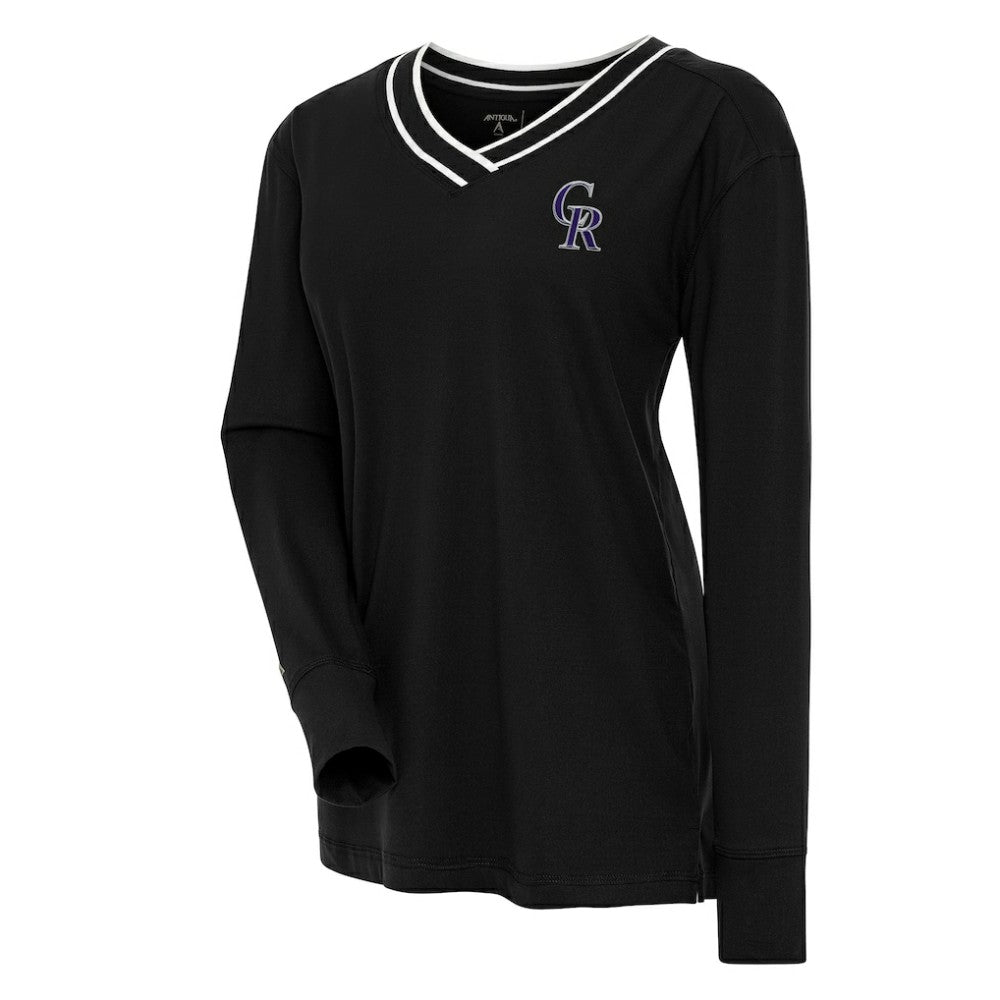 Colorado Rockies Antigua Women's Symbolic Long Sleeve V-Neck Top - Black Tops