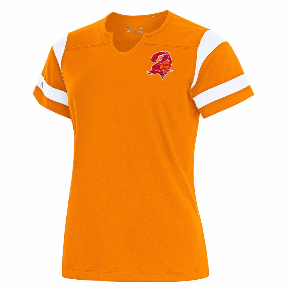 Tampa Bay Buccaneers Antigua Women's Encounter Short Sleeve Notch Neck Top Orange