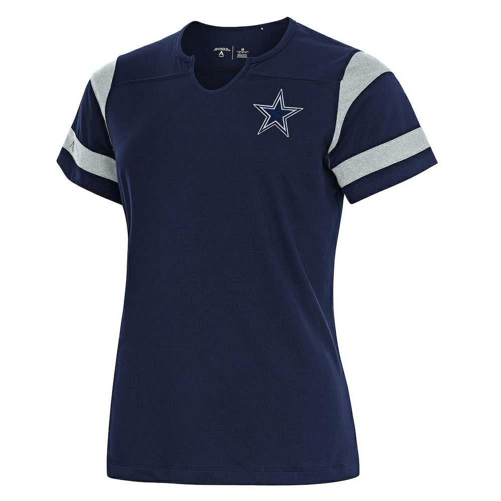 Dallas Cowboys Antigua Women's Encounter Short Sleeve Notch Neck Top Navy