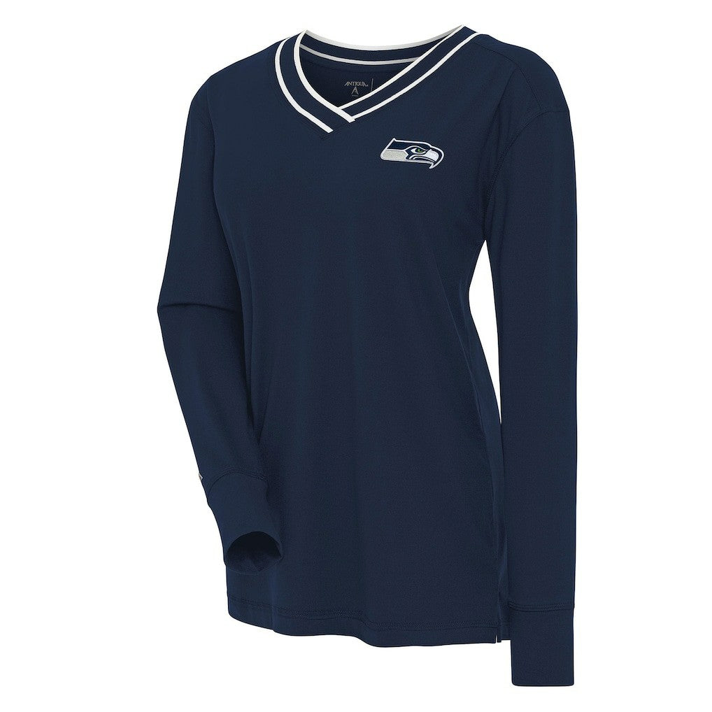 Seattle Seahawks Antigua Women's Symbolic Long Sleeve V-Neck Top Navy