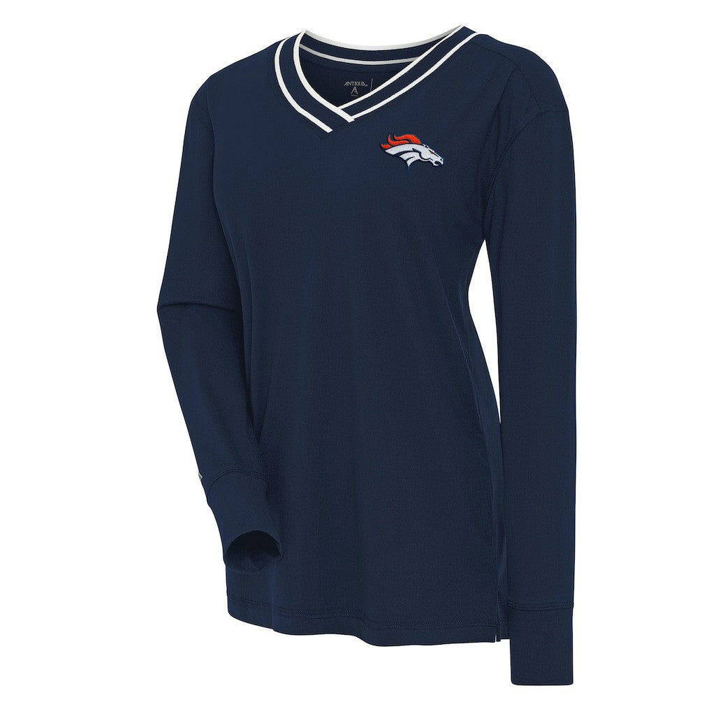 Denver Broncos Antigua Women's Symbolic Long Sleeve V-Neck Top Navy