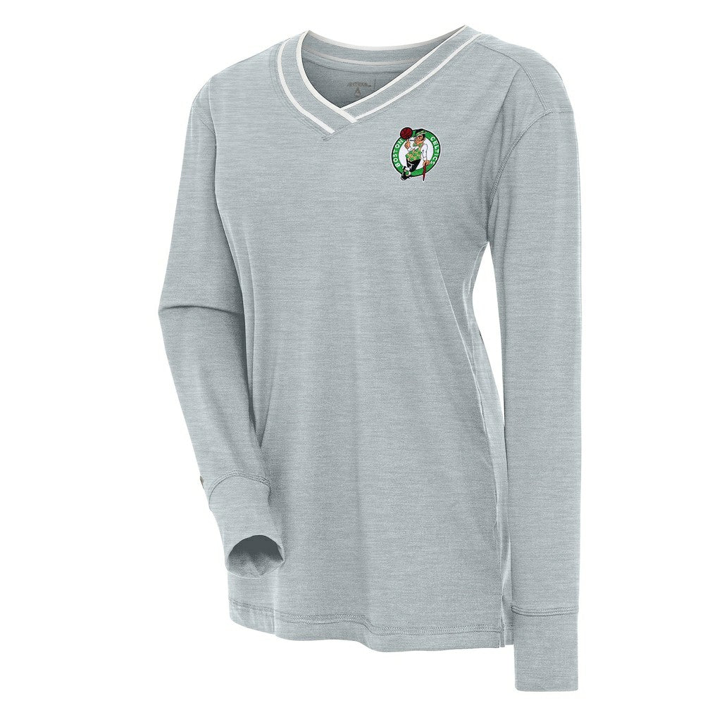 Boston Celtics Antigua Women's Symbolic Long Sleeve V-Neck Top Heather Gray