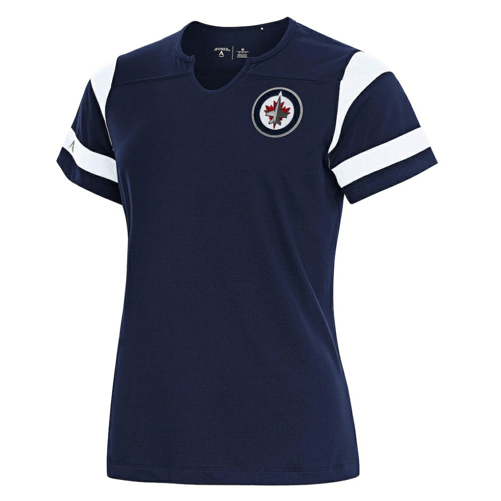 NHL Winnipeg Jets Antigua Women's Encounter Short Sleeve Notch Neck Top - Navy