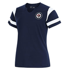 NHL Winnipeg Jets Antigua Women's Encounter Short Sleeve Notch Neck Top - Navy