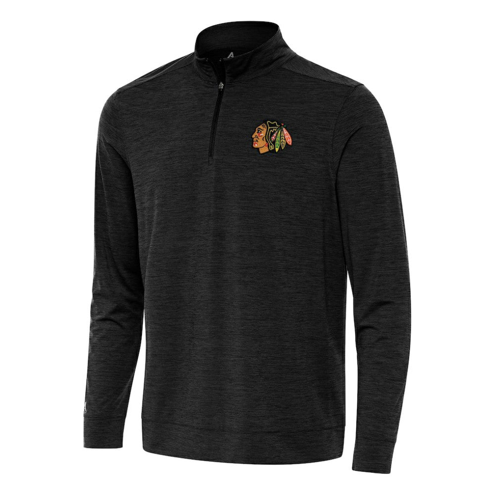 NHL Chicago Blackhawks Antigua Bright Quarter-Zip Top - Heather Black
