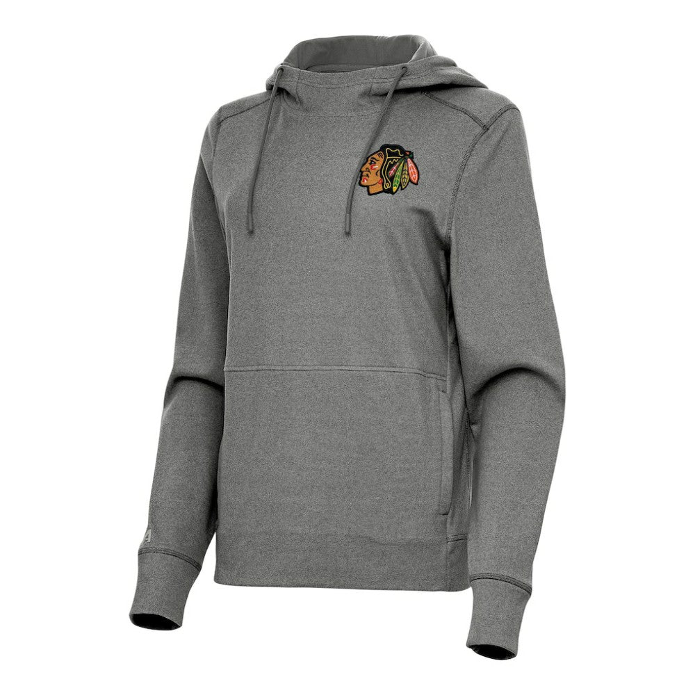 NHL Chicago Blackhawks Antigua Women's Justice Pullover Hoodie - Heather Black